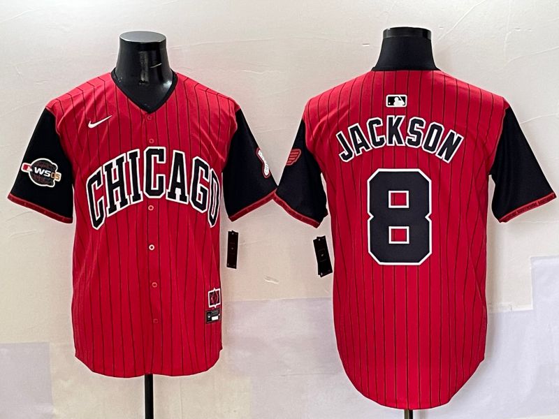 Men 2025 Chicago White Sox #8 Jackson Red Stripe Joint Name Nike MLB Jersey style 40
